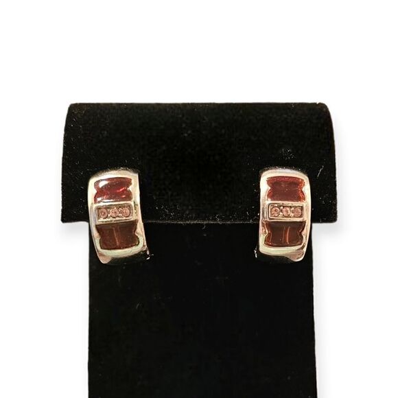 Vintage Mystique Crystal Amber Essense Silver-tone Huggie Hoop Earrings - Picture 8 of 10